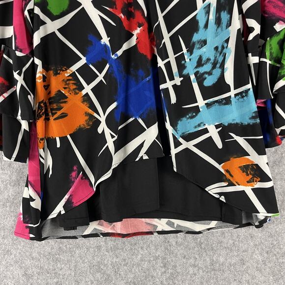 Calessa Tunic Top Womens Medium Abstract Colorful Flutter Sleeve Bold Artsy - Picture 3 of 14